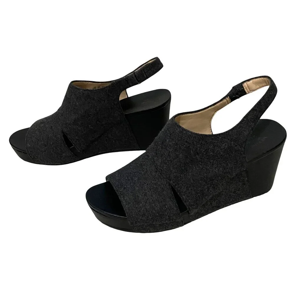 Dr Scholls Meringue WESLYN Platform Wedge Sandal Womens 9.5 Gray‎ Felt Chunky